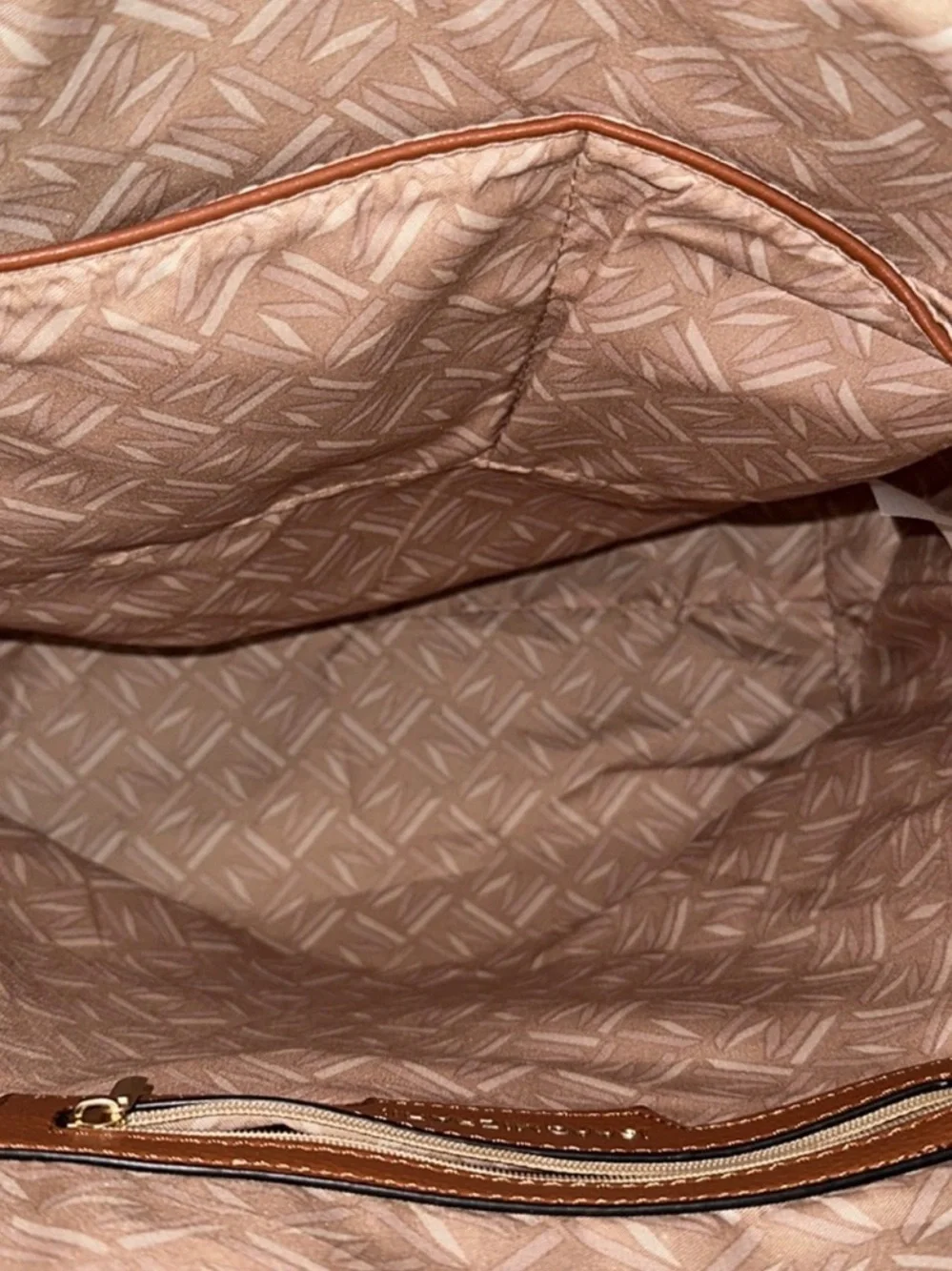 Isaac Mizrahi Brown Tote with Pink Floral Front Pockets